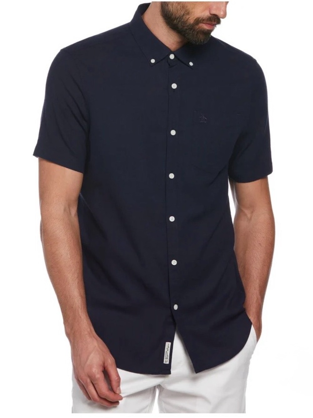 Penguin 100% Linen Men's Short-Sleeve Button-Down Shirt